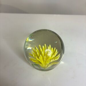 Yellow Flower Glass Paperweight